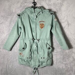 Samansa Mos2 SM2 Jacket Coat Womens XS S Green Zip‎ Snap Hoodie Patches READ
